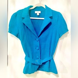 Teal Cotton Knit Short-Sleeved Jacket | LOFT
